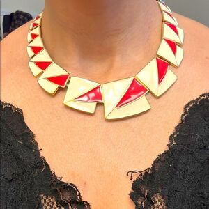 RARE Trifari Kunio Matsumoto Red & White Enamel Necklace